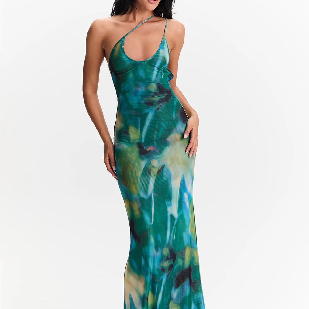 Mesh Green Halter Maxi Dress
